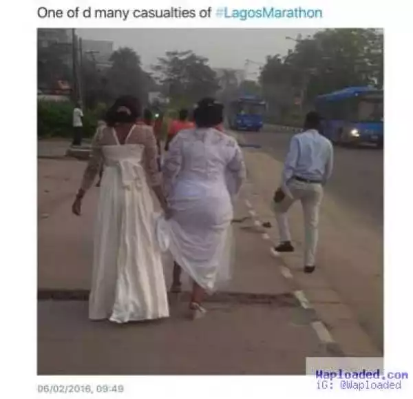 Photo: Bride Treks To Her Wedding Venue Due To Lagos Marathon Vehicle Restriction